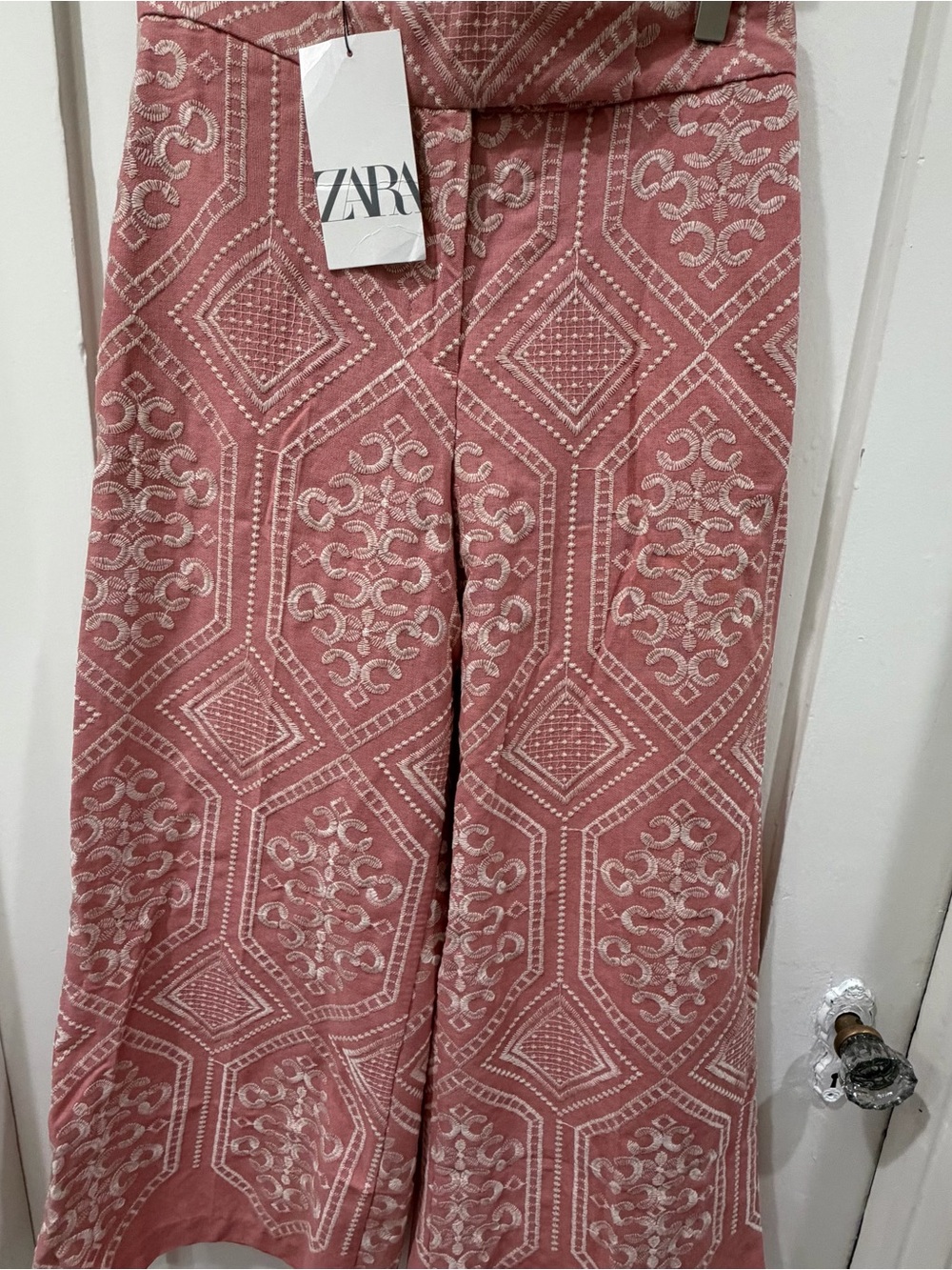 Zara Dusty Rose Embroidered Wide-Leg Pants